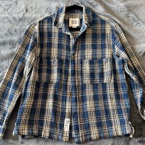 BDG Navy and Beige Checkered Waffle Shirt Jacket